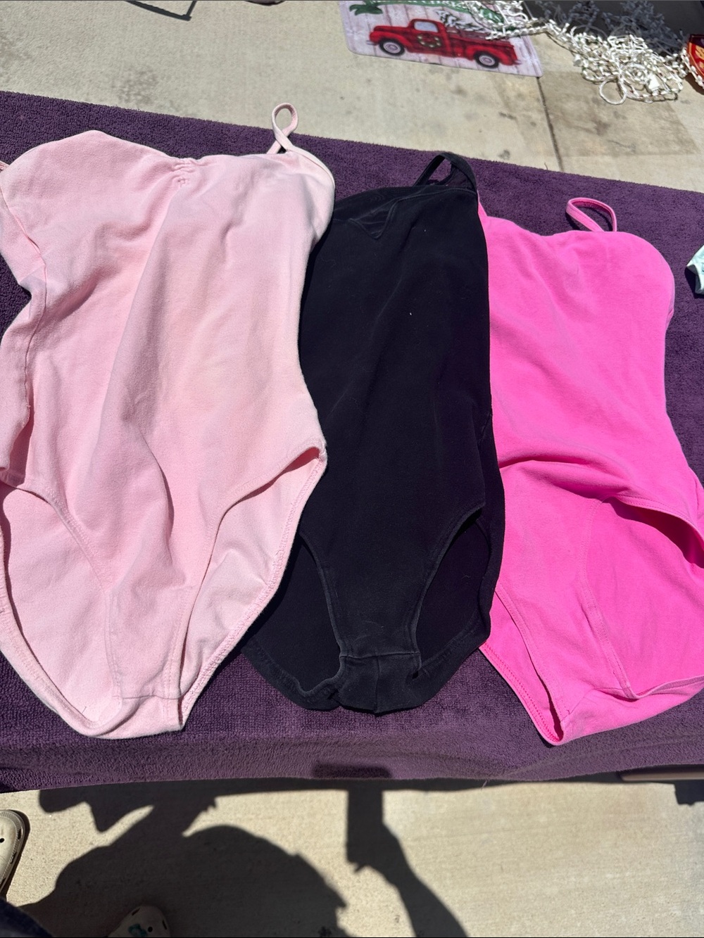 Trio of Girls' Solid Leotards - Light Pink, Black, Hot Pink